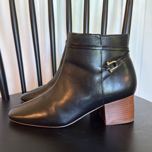 Talbots Harlow Buckle black leather heeled booties size 8.5 - Picture 5 of 12
